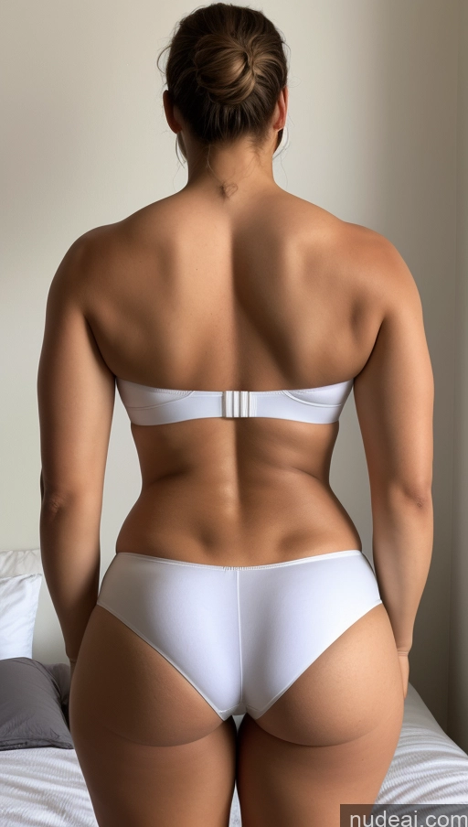 ai nude image of araffe woman in white underwear standing on a bed with a white sheet pics of Athlete Big Ass Big Hips Back View Bedroom Underwear