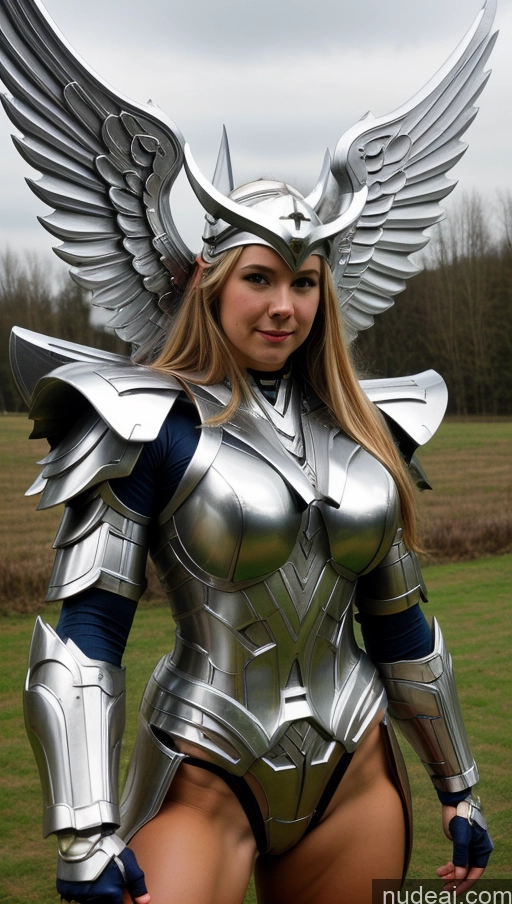 ai nude image of arafed woman in a silver costume with wings on her head pics of Bodybuilder Perfect Boobs Abs Superhero Angel Viking SSS: A-Mecha Musume A素体机娘