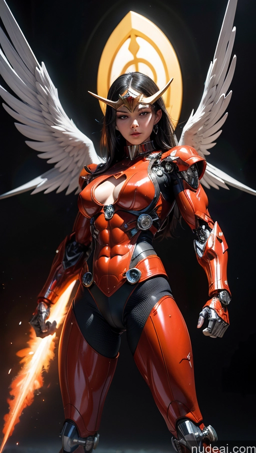 ai nude image of a close up of a woman in a red suit with wings pics of Abs Superhero Angel SSS: A-Mecha Musume A素体机娘 Heat Vision Busty Science Fiction Style Dynamic View Several Cosplay Powering Up Fantasy Armor Battlefield Bodybuilder Muscular