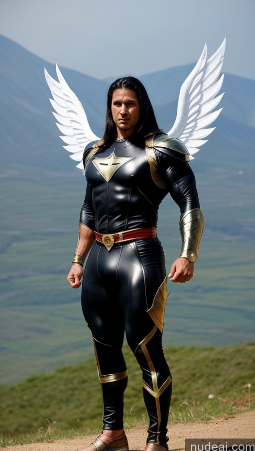 ai nude image of arafed man in a black and gold outfit standing on a dirt road pics of Abs Superhero Angel Busty Science Fiction Style Several Cosplay Powering Up Fantasy Armor Bodybuilder Muscular Viking