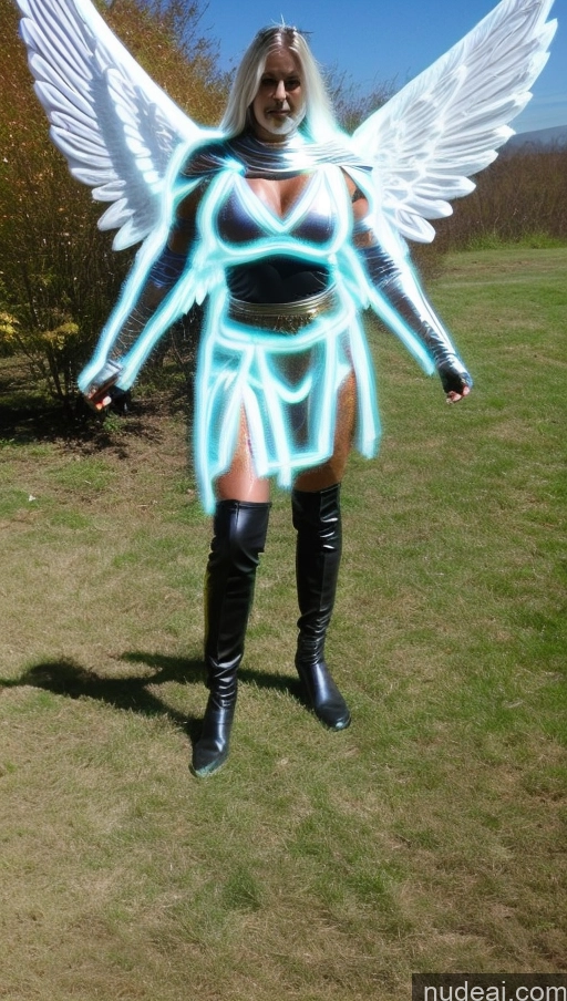 ai nude image of a woman in a costume with wings and a skirt pics of Abs Superhero Angel Busty Science Fiction Style Several Cosplay Powering Up Fantasy Armor Bodybuilder Viking Neon Lights Clothes: Yellow Neon Lights Clothes: Blue