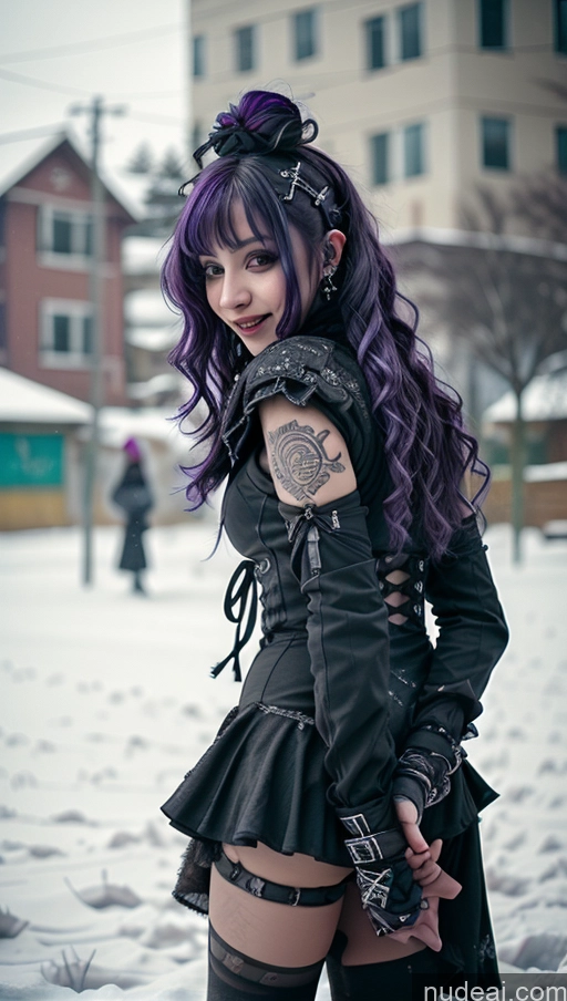 Huge Tits, Hard Nipples Laughing Purple Hair Ethiopian Snow Close-up View Gothic Punk Girl Dance Dress: Flamenco Athlete