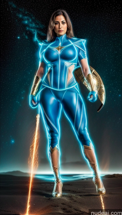 ai nude image of a close up of a woman in a blue suit with a sword pics of Several Israel Powering Up Superhero Jewish Busty Abs Bodybuilder Muscular Science Fiction Style Neon Lights Clothes: Blue Has Wings