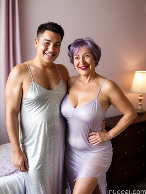 ai nude image of they are two people posing for a picture in a bedroom pics of Czech Thick Lipstick Perfect Boobs Big Ass Sexy Face Shocked Happy Beautiful Dress Nightgown Transparent Simple Purple Hair Pixie 80s Bedroom Two Massage Woman + Man