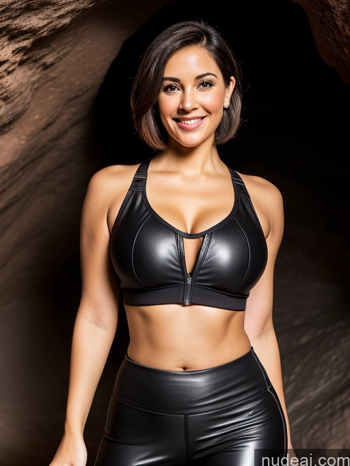 ai nude image of araffe woman in a black leather top and black pants pics of Perfect Boobs Beautiful Big Ass Big Hips Short 40s Happy Brunette Short Hair Latina Cave Yoga Pants Leather Jacket Sports Bra Detailed Fat