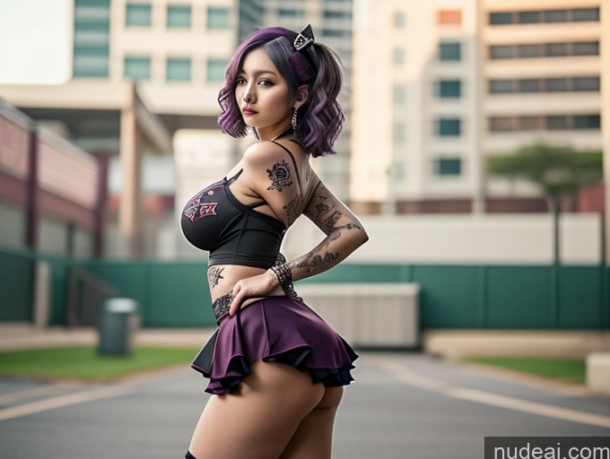 ai nude image of araffe woman with purple hair and tattoos posing in a parking lot pics of Milf Busty Huge Boobs Beautiful Tattoos Big Ass Big Hips Short Perfect Body Gothic Punk Girl 18 Purple Hair Pixie Front View Cheerleader Two Korean Microskirt