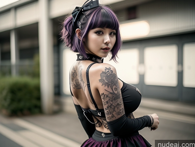 ai nude image of arafed woman with purple hair and tattoos on her back pics of Milf Busty Huge Boobs Beautiful Tattoos Big Ass Big Hips Short Perfect Body Gothic Punk Girl 18 Purple Hair Pixie Front View Cheerleader Two Korean Microskirt