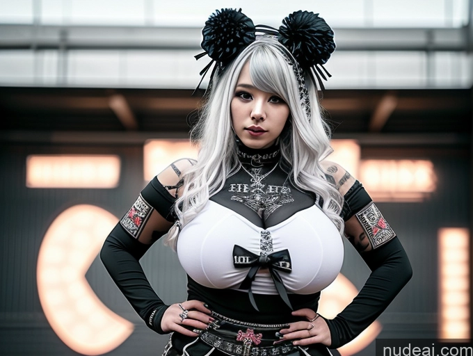 ai nude image of blond haired woman in black and white outfit posing for a picture pics of Milf Two Huge Boobs Big Ass Big Hips 18 White Hair Korean Cheerleader Gothic Punk Girl