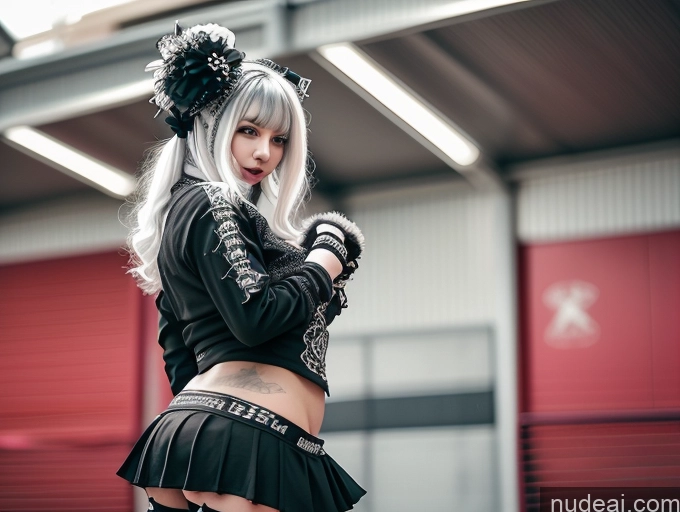 ai nude image of there is a woman with a black and white outfit posing for a picture pics of Milf Two Huge Boobs Big Ass Big Hips 18 White Hair Korean Cheerleader Gothic Punk Girl