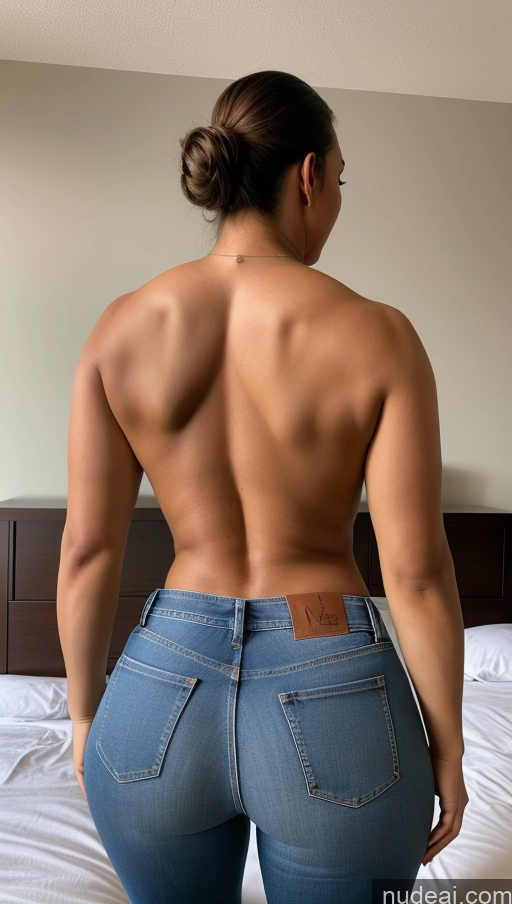 ai nude image of araffed woman in jeans showing off her butt on a bed pics of Athlete Big Hips Big Ass Back View Bedroom Jeans