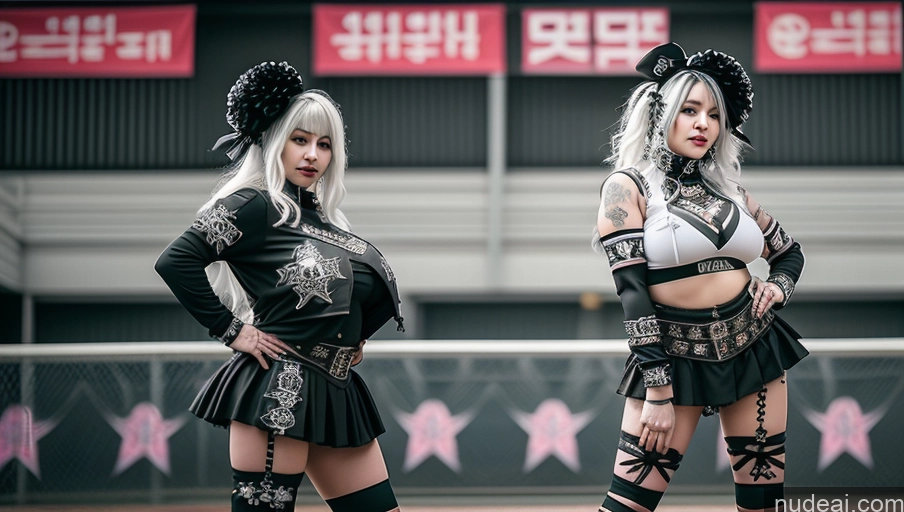 ai nude image of two women in black and white outfits posing for a picture pics of Milf Two Huge Boobs Big Ass Big Hips 18 White Hair Korean Cheerleader Gothic Punk Girl