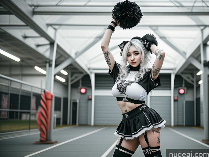 ai nude image of there is a woman in a cheerleader outfit posing for a picture pics of Milf Two Huge Boobs Big Ass Big Hips 18 White Hair Korean Cheerleader Gothic Punk Girl