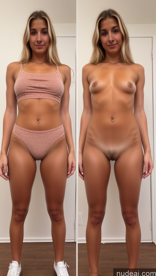 ai nude image of there are two pictures of a woman in a bikini and a man in a tennis shoe pics of Small Tits Small Ass Skinny Tanned Skin 18 Blonde 70s Detailed Onoff Oiled Body Jewish