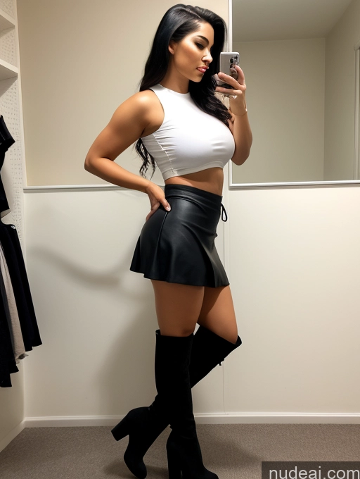 related ai porn images free for One Thick Huge Boobs Big Ass 20s Shocked Black Hair White Changing Room Micro Skirt Crop Top Boots Beautiful Lipstick Straight Side View