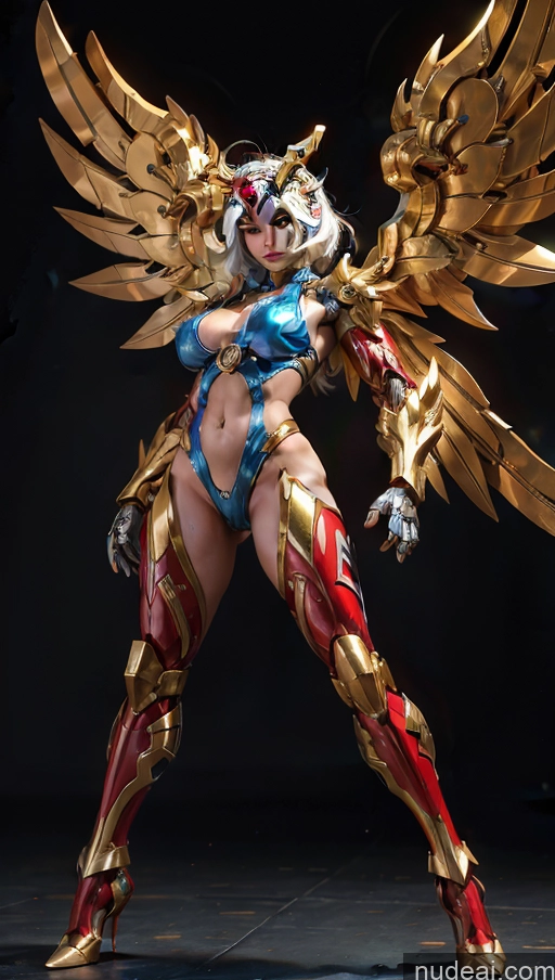 ai nude image of araffed woman dressed in costume with wings and gold armor pics of Bodybuilder Busty Several Muscular Abs Science Fiction Style Powering Up Superhero Persian Has Wings Dynamic View Heat Vision SSS: A-Mecha Musume A素体机娘