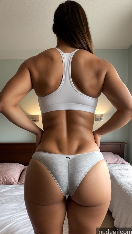 ai nude image of araffe woman in a white bra top and gray panties standing in a bedroom pics of Athlete Big Hips Big Ass Bedroom Back View Underwear