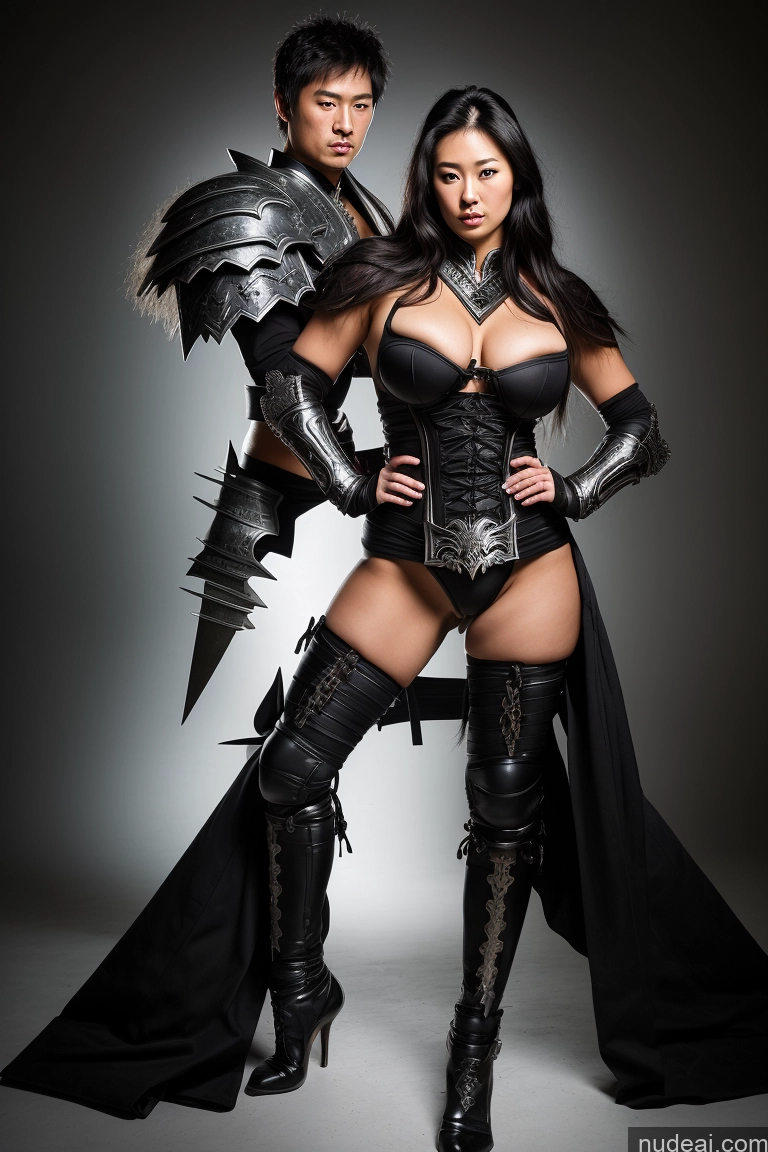 ai nude image of arafed woman in a corset and a man in armor pics of Perfect Boobs Beautiful Big Ass Thick Fat Big Hips Long Legs Short Tall Perfect Body Black Hair Japanese Front View Nude Death Knight Woman + Man 20s Martial Arts