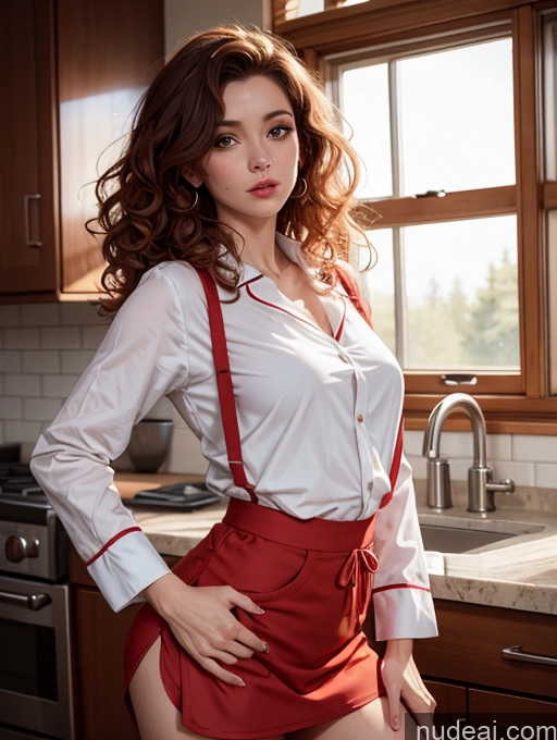 related ai porn images free for Perfect Body 20s Seductive Ginger Curly Hair Front View Harem Pants Military Mini Skirt Pajamas Panties Pilot Secretary Simple Bright Lighting Apron Blouse