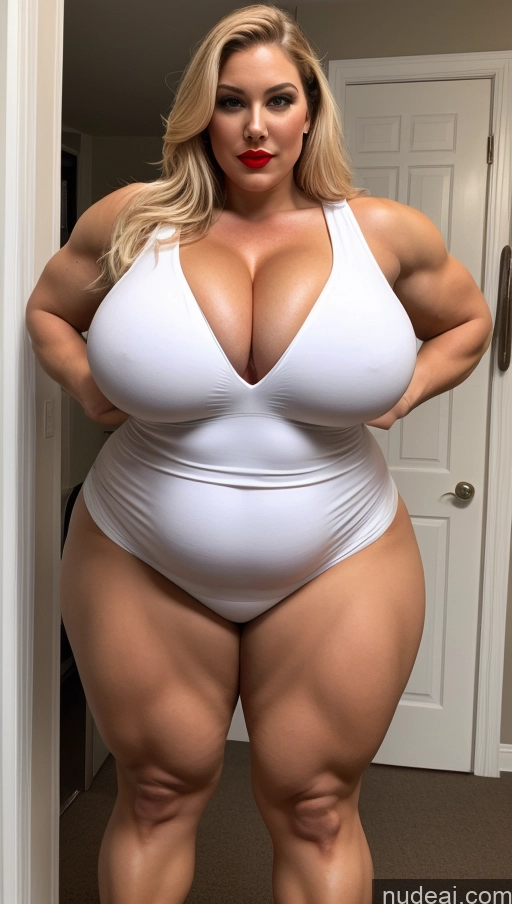 ai nude image of araffe woman in a white bodysuit posing for a picture pics of Huge Boobs Lipstick Muscular Big Ass Abs Chubby Fairer Skin Halloween