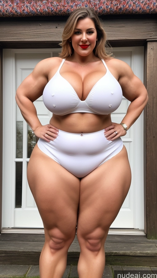 ai nude image of araffe woman in a white bikini posing for a picture pics of Huge Boobs Lipstick Big Ass Abs Chubby Muscular Fairer Skin Traditional British