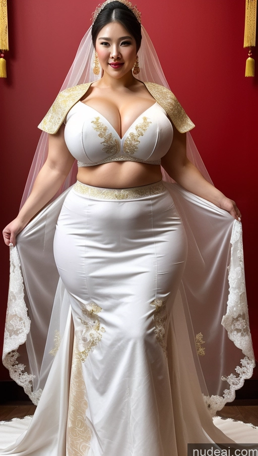 ai nude image of araffe woman in a wedding dress posing for a picture pics of Huge Boobs Lipstick Big Ass Abs Chubby Muscular Fairer Skin Traditional Chinese Wedding