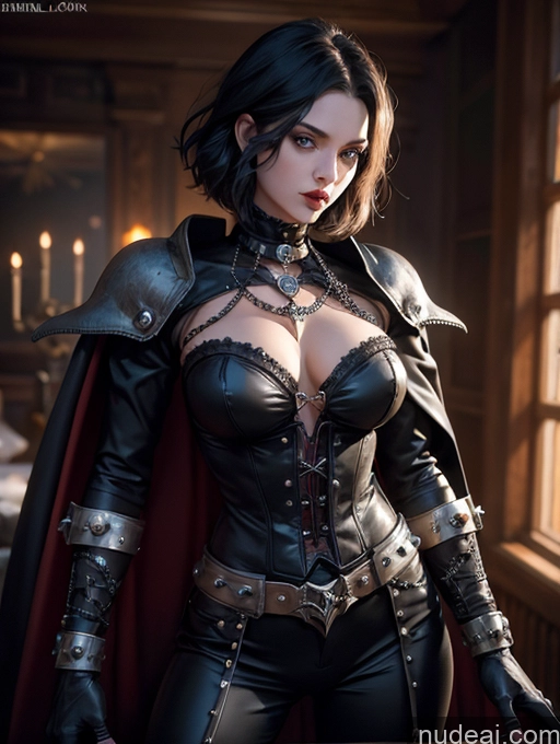 ai nude image of arafed woman in a leather outfit posing for a picture pics of Chain Shackles Death Knight Vampire Steampunk Batwoman Short Hair Black Hair Fantasy Style Jeff Easley Medieval Fantasy Armor Dark Lighting