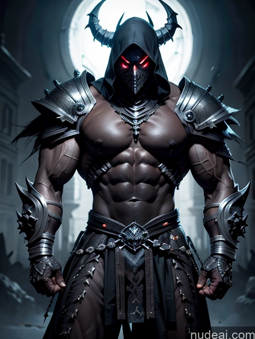 ai nude image of arafed male in armor with red eyes standing in front of a full moon pics of Death Knight Black Hair Fantasy Armor Dark Lighting Knight Ninja Alternative Bodybuilder Busty Perfect Body Muscular Thick Abs