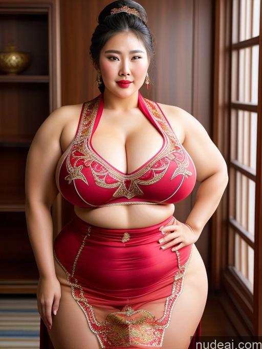 ai nude image of araffe woman in a red dress posing for a picture pics of Huge Boobs Lipstick Muscular Big Ass Abs Chubby Traditional Transparent Mongolian