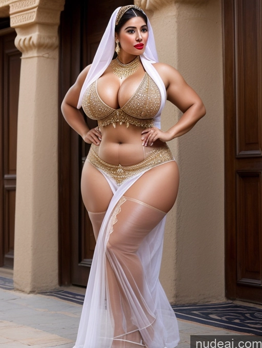 ai nude image of araffe woman in a white and gold outfit posing for a picture pics of Huge Boobs Lipstick Muscular Big Ass Abs Chubby Traditional Transparent Middle Eastern