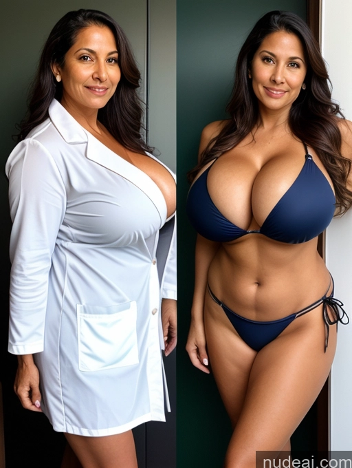 ai nude image of two women in bikinis posing for a picture in a bathroom pics of Milf One Busty Huge Boobs Tanned Skin 70s Brazilian Front View Lab Coat Microkini Professor Thong