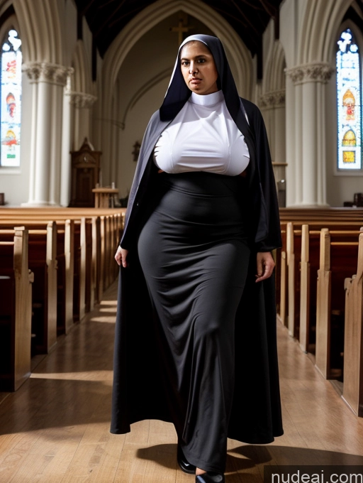 ai nude image of arafed woman in a nun costume standing in a church pics of Huge Boobs Thick Big Ass Abs Big Hips Tall 30s Serious Indian Nun Church