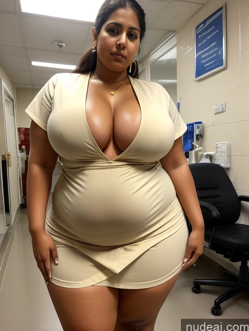 ai nude image of araffe woman in a short dress posing in a hospital hallway pics of Huge Boobs Big Ass Thick Big Hips Muffin Top 30s Serious Indian Hospital Nurse Cleavage Gold Jewelry Jewelry