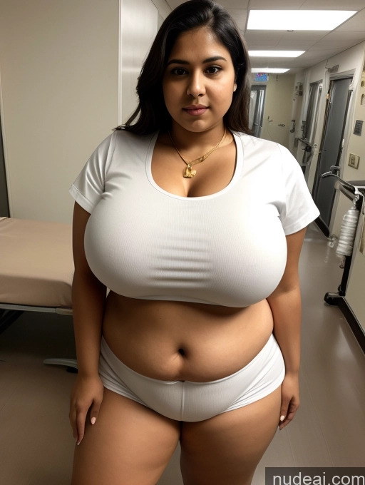 ai nude image of araffe woman in white shirt and panties posing for a picture pics of Huge Boobs Big Ass Thick Big Hips Muffin Top 30s Serious Indian Hospital Nurse Cleavage Gold Jewelry Jewelry