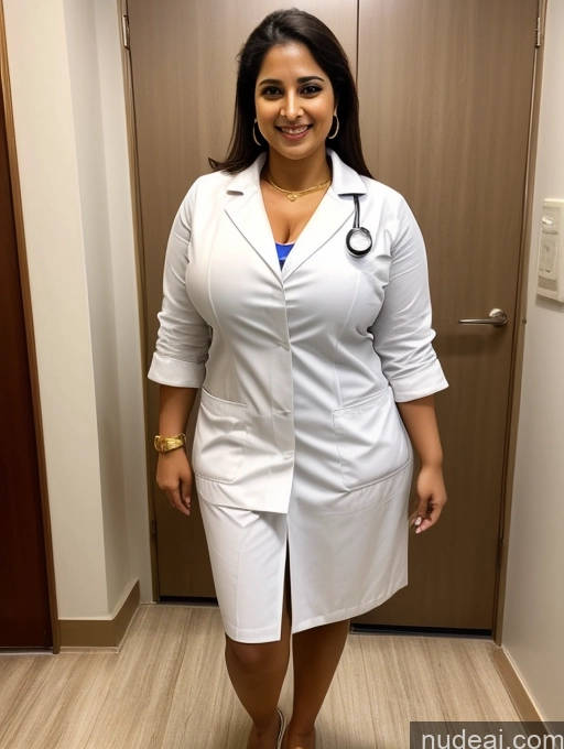 ai nude image of arafed woman in a white lab coat and blue top pics of Huge Boobs Big Ass Big Hips 30s Cleavage Gold Jewelry Skinny Abs Happy Indian Hospital Doctor