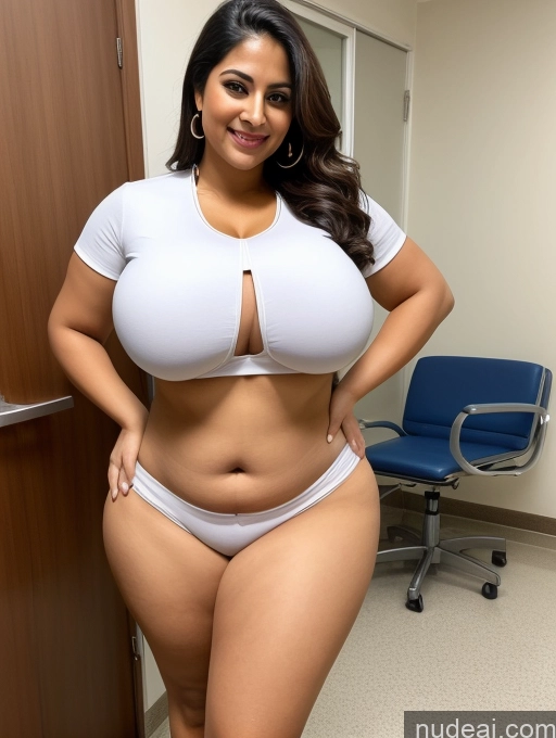 ai nude image of a woman in a white top and panties posing for a picture pics of Huge Boobs Big Ass Big Hips 30s Skinny Abs Happy Indian Hospital Doctor Detailed Cleavage Muffin Top