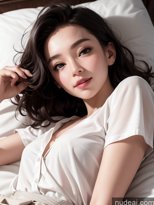 related ai porn images free for Model One Fairer Skin 18 Happy Black Hair Asian Bedroom Close-up View On Back Shirt Sexy Face