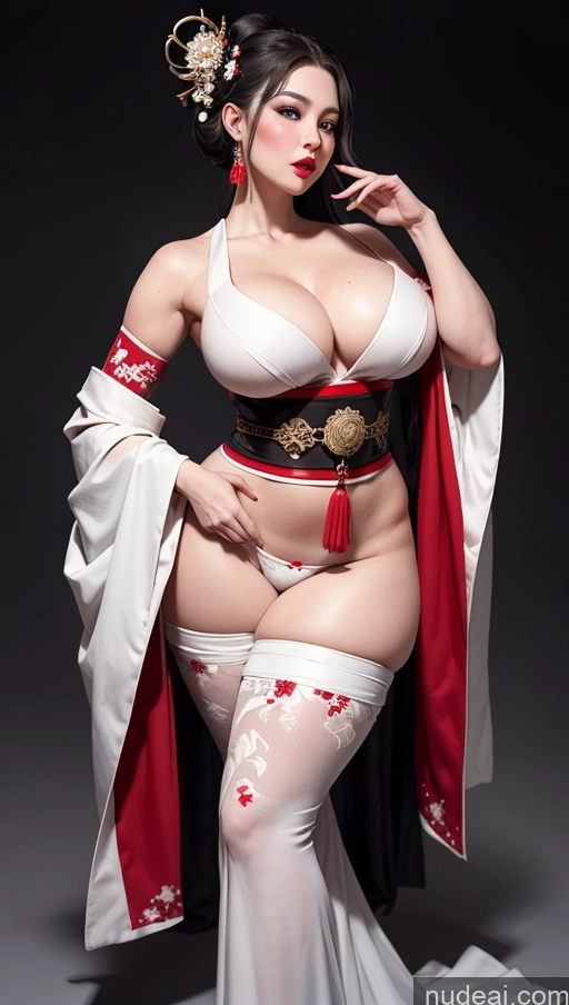 ai nude image of araffe woman in a white and red costume posing for a picture pics of Big Ass Abs Fairer Skin Lipstick Traditional Busty Fat Big Hips Geisha