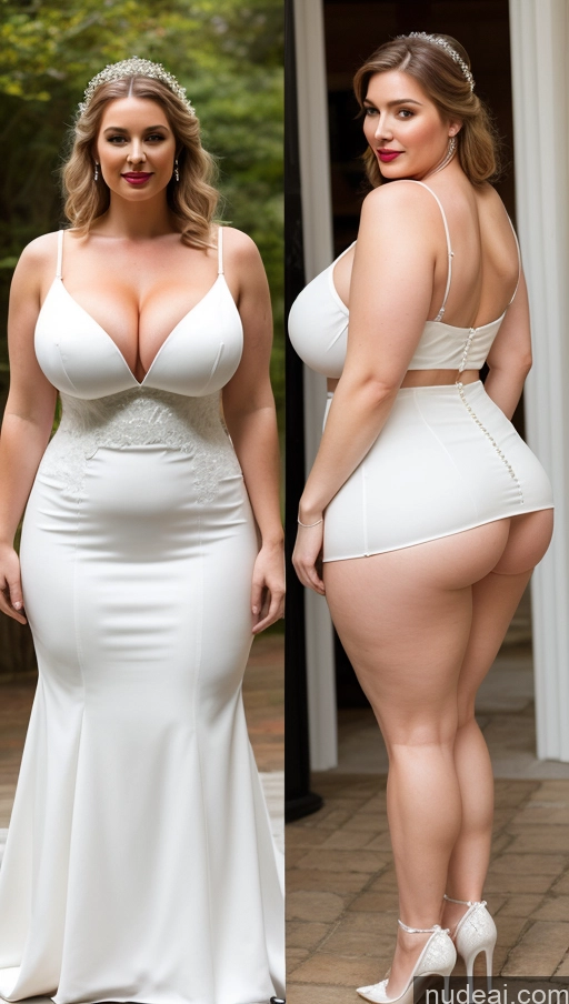 ai nude image of two women in white dresses posing for a picture in front of a mirror pics of Big Ass Abs Fairer Skin Lipstick Wedding Huge Boobs Chubby