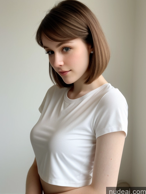 ai nude image of arafed woman in a white shirt and black pants posing for a picture pics of One Small Tits Beautiful Skinny Fairer Skin 18 Brunette Russian Close-up View Shirt Thick Pixie