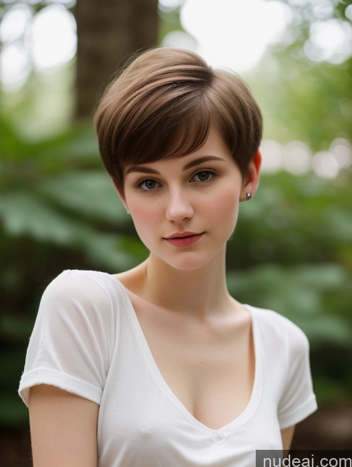 ai nude image of arafed woman with short hair and white shirt posing for a picture pics of One Small Tits Beautiful Skinny Fairer Skin 18 Brunette Russian Close-up View Shirt Thick Pixie