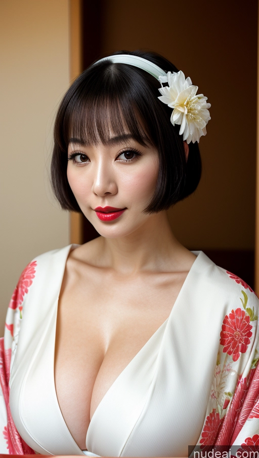 related ai porn images free for Woman One Huge Boobs Beautiful 30s Black Hair Close-up View Detailed Simple Japanese Lipstick Fairer Skin Bobcut Kimono