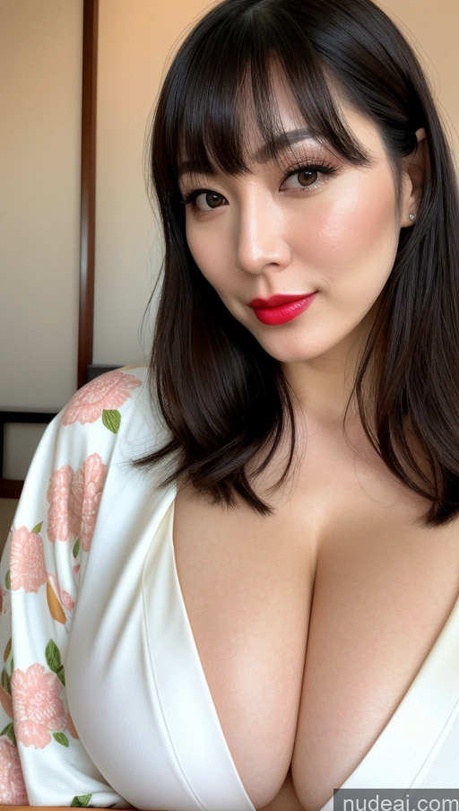 related ai porn images free for Woman One Huge Boobs Beautiful 30s Black Hair Close-up View Detailed Simple Japanese Lipstick Fairer Skin Kimono Bangs