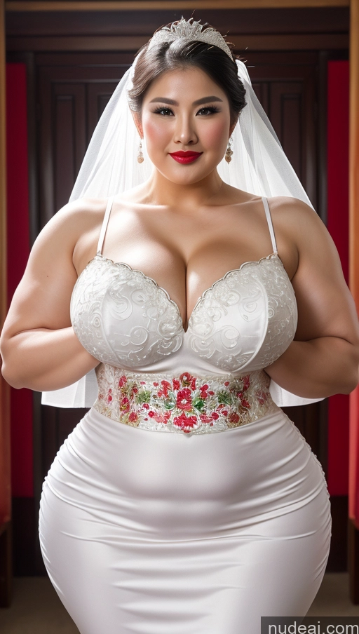 ai nude image of araffe woman in a wedding dress posing for a picture pics of Huge Boobs Lipstick Muscular Big Ass Abs Chubby Fairer Skin Chinese Wedding Traditional