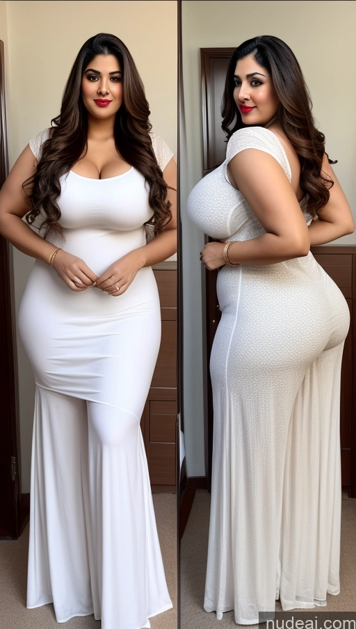 ai nude image of a close up of two pictures of a woman in a white dress pics of Lipstick Big Ass Abs Fairer Skin Indian Long Hair Huge Boobs Chubby Salwar