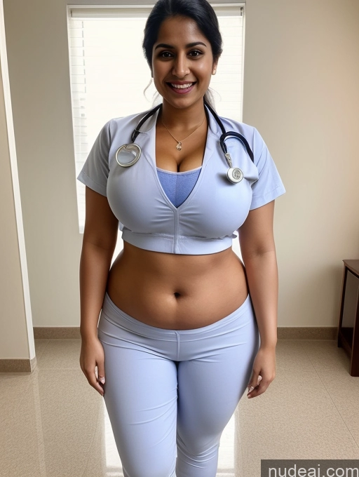 ai nude image of arafed woman in a blue scrub suit standing in a room pics of Huge Boobs Big Ass Big Hips 30s Skinny Abs Happy Indian Hospital Doctor Detailed Cleavage Muffin Top