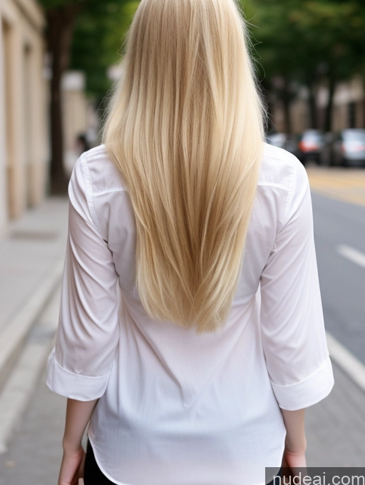 ai nude image of blond woman with long hair walking down the street with a suitcase pics of Model One Perfect Boobs Beautiful Thick Fairer Skin 18 Blonde Long Hair Persian Street Shirt Back View