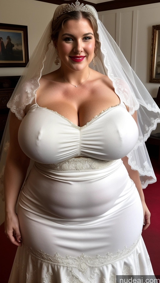 ai nude image of araffe woman in a wedding dress posing for a picture pics of Huge Boobs Lipstick Muscular Big Ass Abs Chubby Fairer Skin Traditional Wedding British