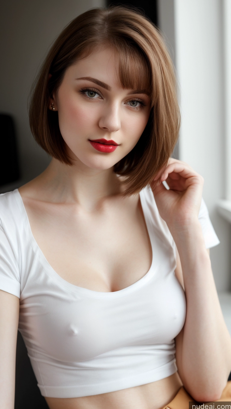 related ai porn images free for Small Tits Beautiful Lipstick Skinny Fairer Skin 18 Brunette Russian Close-up View Shirt Bobcut