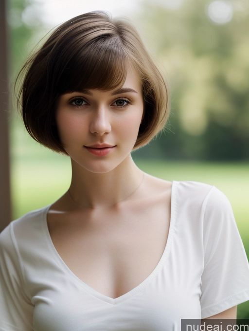 ai nude image of arafed woman with a white shirt and a short haircut pics of Small Tits Beautiful Skinny Fairer Skin 18 Brunette Russian Close-up View Shirt Short Hair