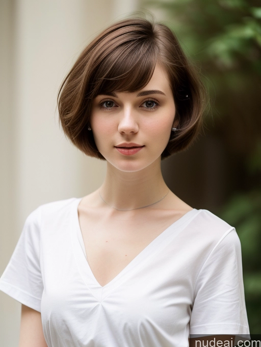 ai nude image of arafed woman with short brown hair and a white shirt pics of Small Tits Beautiful Skinny Fairer Skin 18 Brunette Russian Close-up View Shirt Short Hair